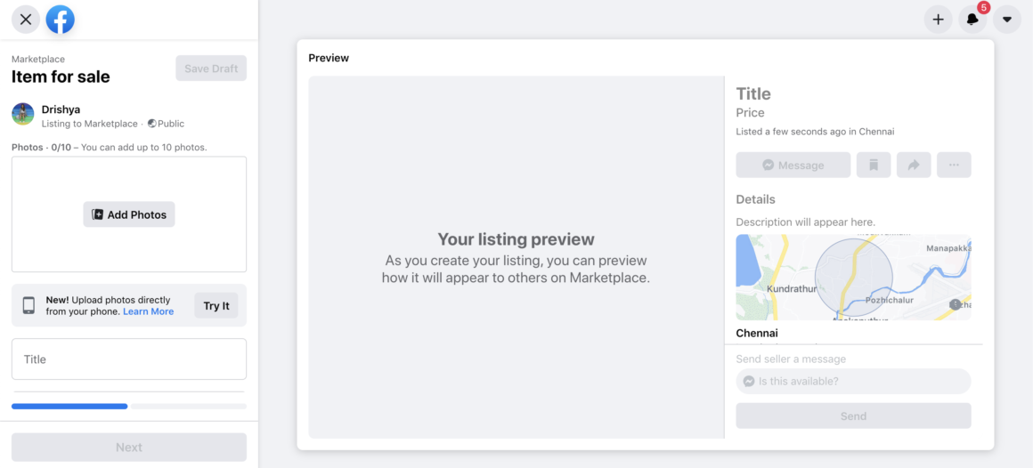Marketplace create-listing form automated by HyperPoost.