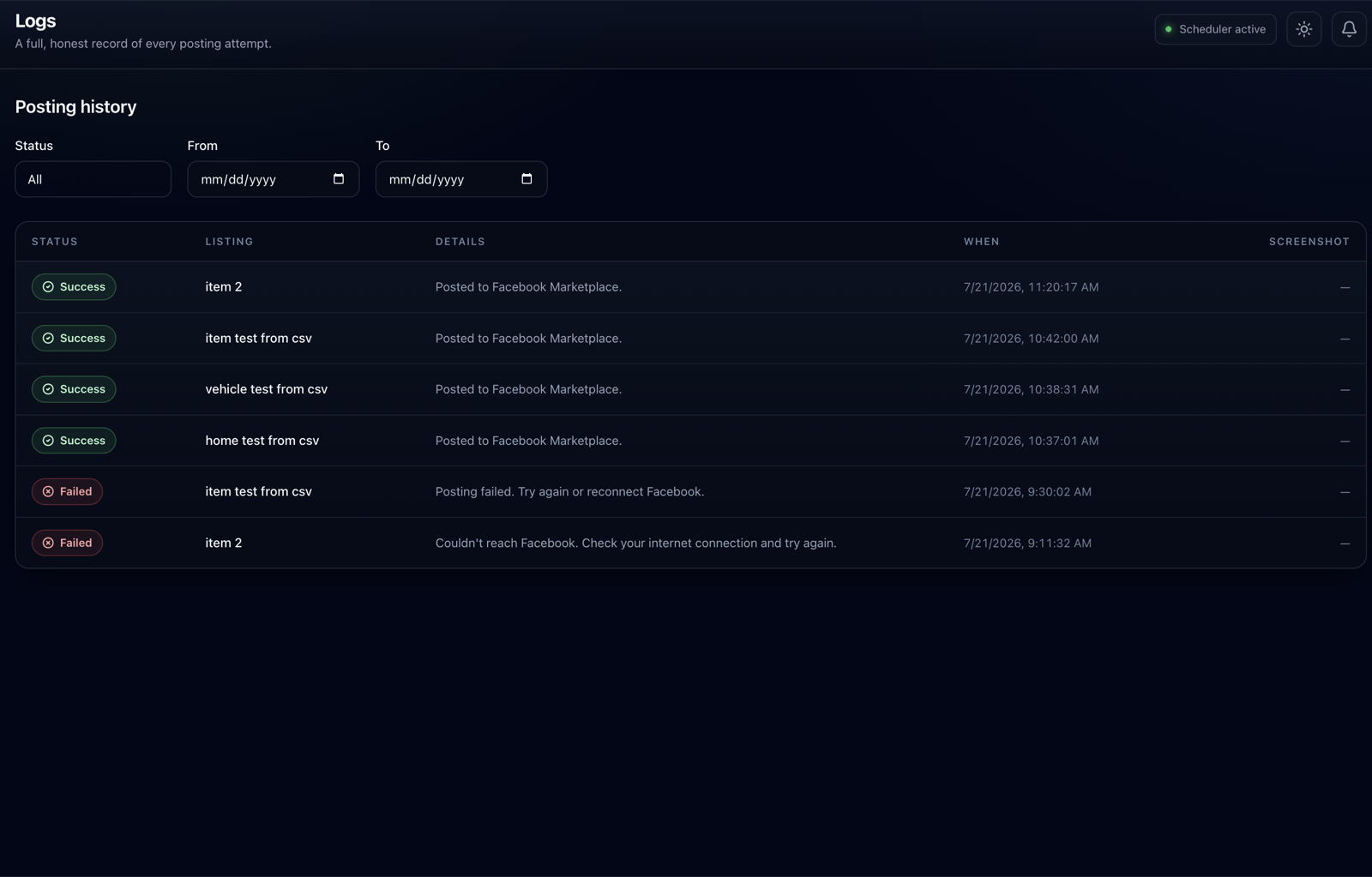 Logs: See exactly what posted.