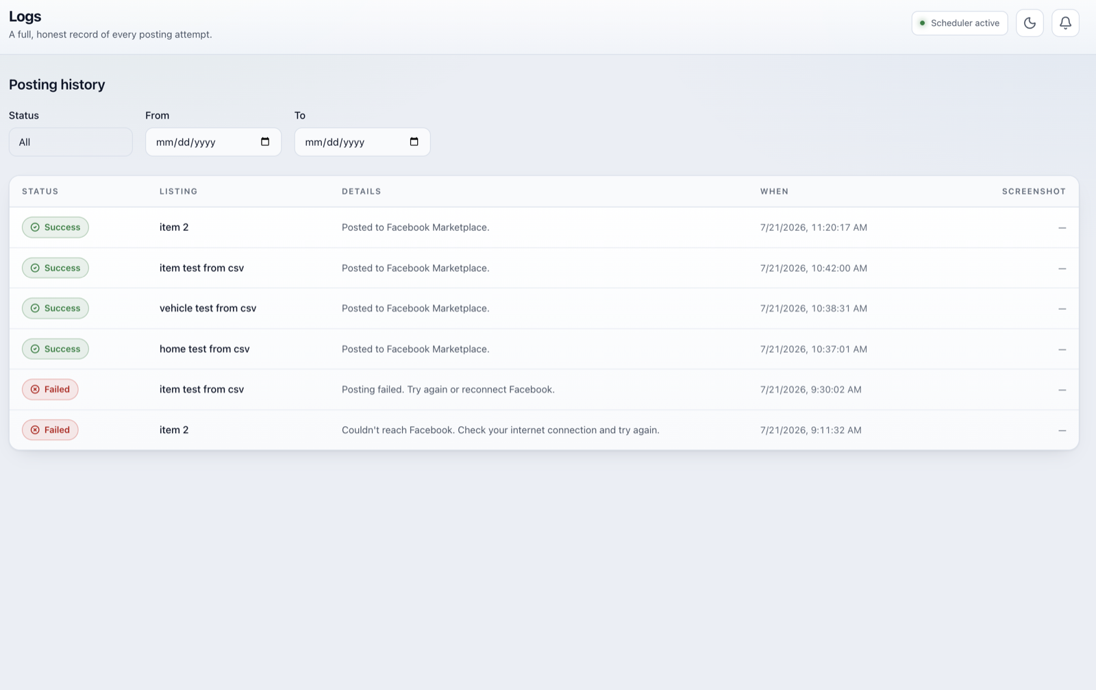 Logs: See exactly what posted.